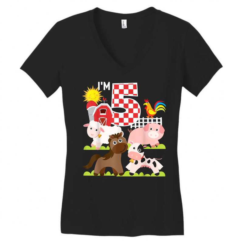 Farm Animals Barnyard 5th Birthday I'm 5 Year Old Women's V-Neck T-Shirt by fieyzacik | Artistshot