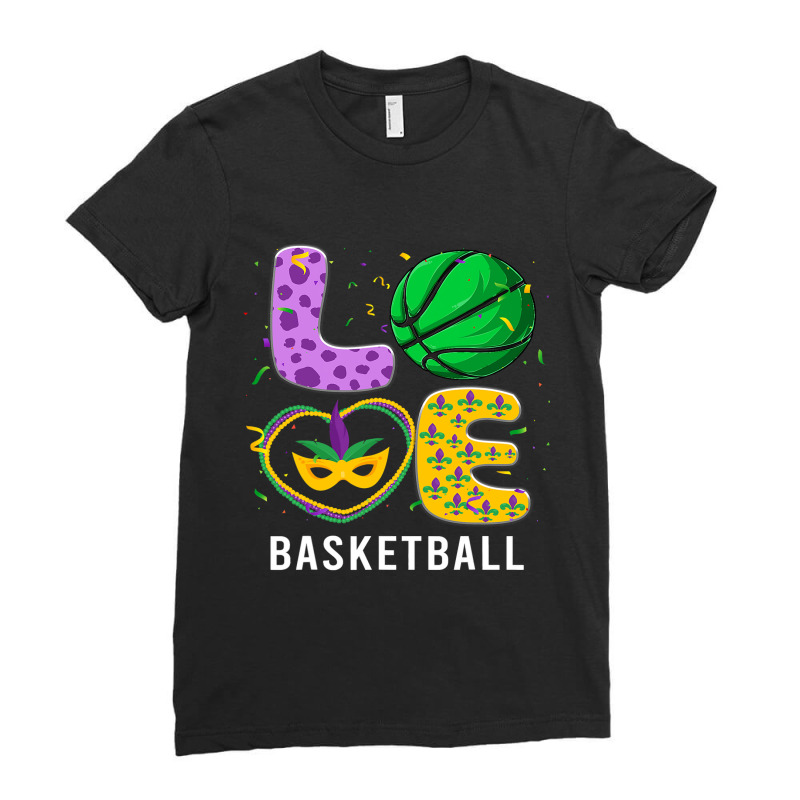 Love Basketball Ball Leopard Mardi Gras Fat Tuesda Ladies Fitted T-Shirt by PattonPlacex | Artistshot