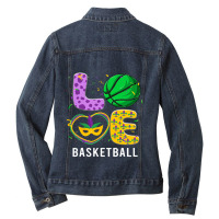 Love Basketball Ball Leopard Mardi Gras Fat Tuesda Ladies Denim Jacket | Artistshot