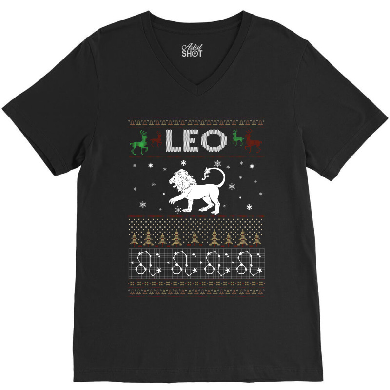 Leo Christmas Ugly Sweater V-neck Tee | Artistshot