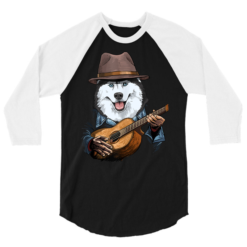 Siberian Husky Playing Guitar Husky Dog Lover Guit 3/4 Sleeve Shirt by boney | Artistshot