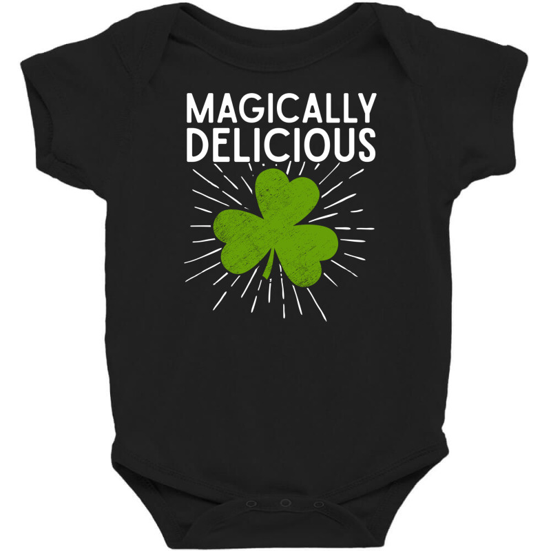 Magically Delicious Green Clover Leaf Funny St Patricks Day Lucky Sham Baby Bodysuit by AsopArt | Artistshot