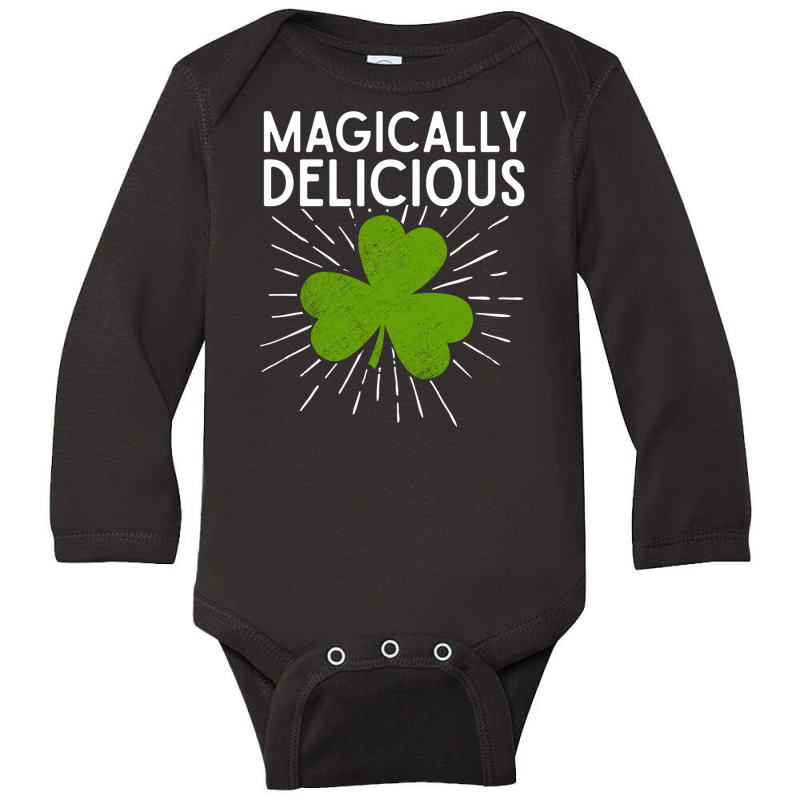 Magically Delicious Green Clover Leaf Funny St Patricks Day Lucky Sham Long Sleeve Baby Bodysuit by AsopArt | Artistshot