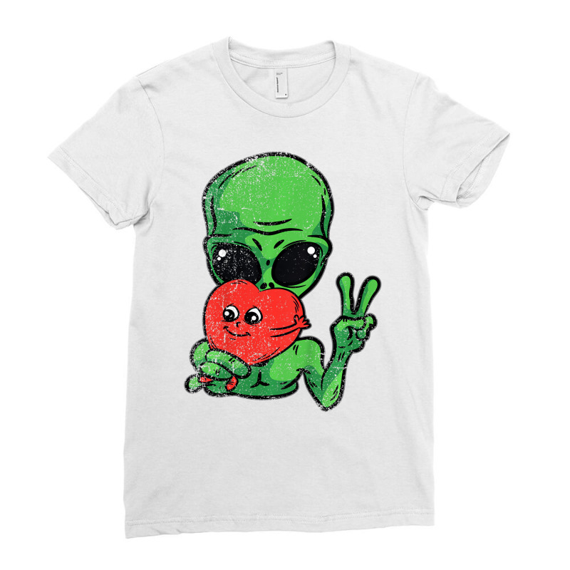 Kids Alien Peace Heart Valentines Day Funny Love U Ladies Fitted T-Shirt by imelde | Artistshot