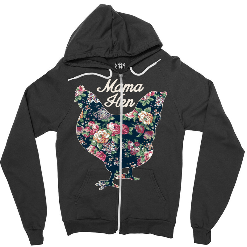 Mama Hen Floral Chicken Countrycore Aesthetics Cute Flowers Print For Zipper Hoodie | Artistshot