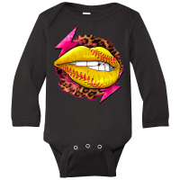 Softball Lips With Lightning Long Sleeve Baby Bodysuit | Artistshot