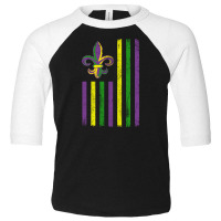 Mardi Gras Us Flag With Flour De Lis Celebration New Orleans Parade Ou Toddler 3/4 Sleeve Tee | Artistshot