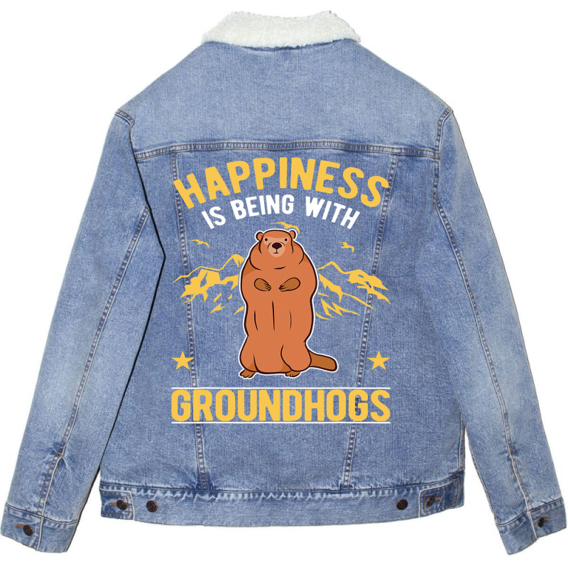 Happiness Is Being With Groundhogs Marmot 69 Unisex Sherpa-Lined Denim Jacket by XAVIERESPREE | Artistshot