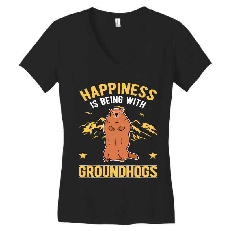 Happiness Is Being With Groundhogs Marmot 69 Women's V-Neck T-Shirt by XAVIERESPREE | Artistshot