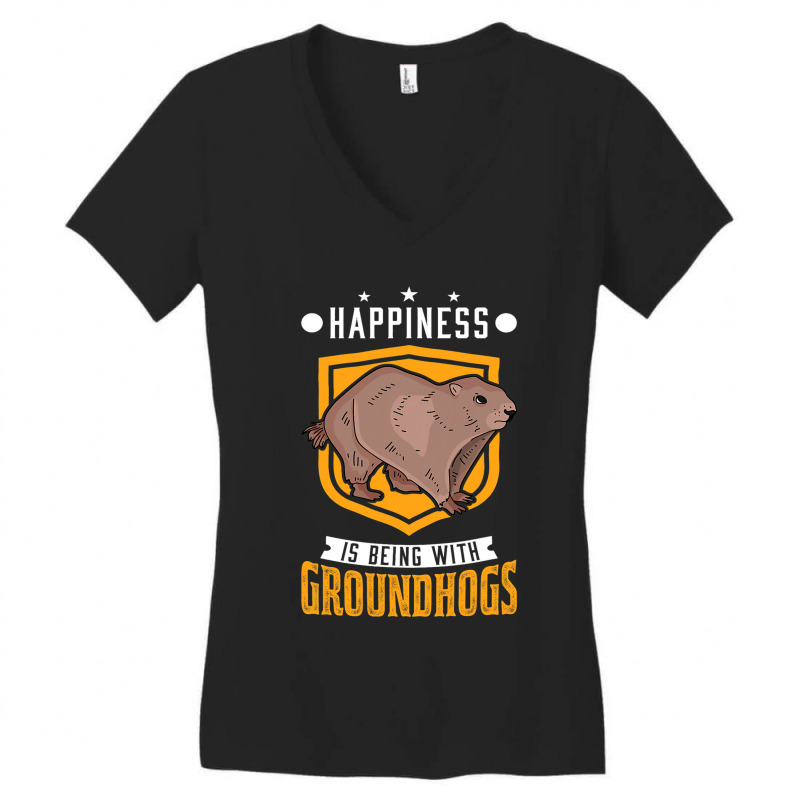 Happiness Is Being With Groundhogs Marmot Women's V-Neck T-Shirt by XAVIERESPREE | Artistshot