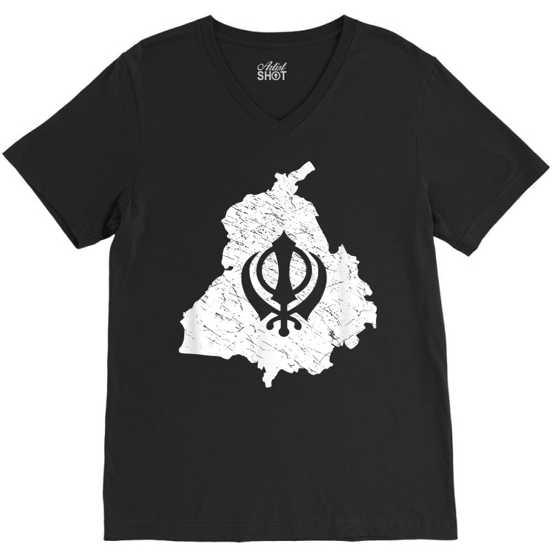 Punjab Map With Khanda For Punjabi Men Women Kids V-neck Tee | Artistshot