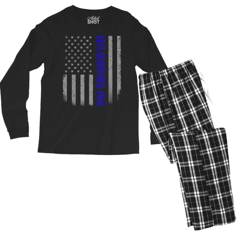 Mens Best Godfather Ever American Flag Shirt Gift Men's Long Sleeve Pajama Set by mheny | Artistshot