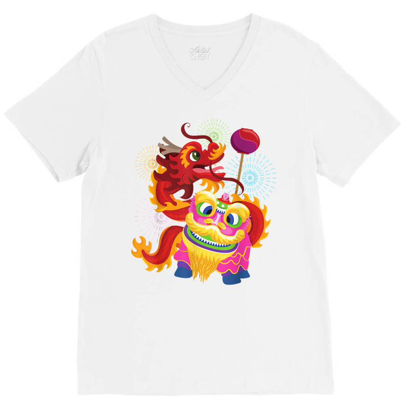 Happy Chinese New Year 2023 Lion Dragon Dance Luna V-Neck Tee by ewubea | Artistshot