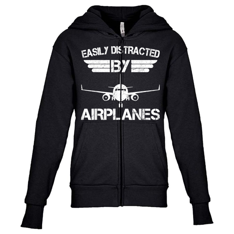 Easily Distracted By Airplanes Aviation Pilot Airp Youth Zipper Hoodie by yucalsye | Artistshot