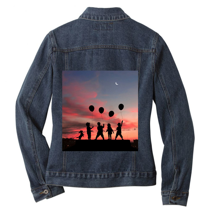 Kids And Balloons Ladies Denim Jacket | Artistshot