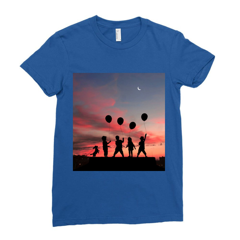 Kids And Balloons Ladies Fitted T-shirt | Artistshot