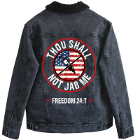 Thou Shall Not Jab Me Anti Vax No Vaccine Freedom Unisex Sherpa-lined Denim Jacket | Artistshot