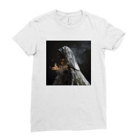 A Woman In A White Dress With Smoke Coming Out Of Ladies Fitted T-shirt | Artistshot