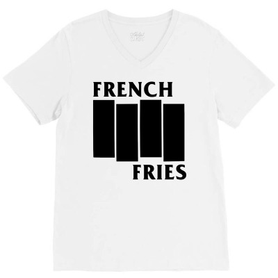 French Fries  Black V-neck Tee Designed By Ismi