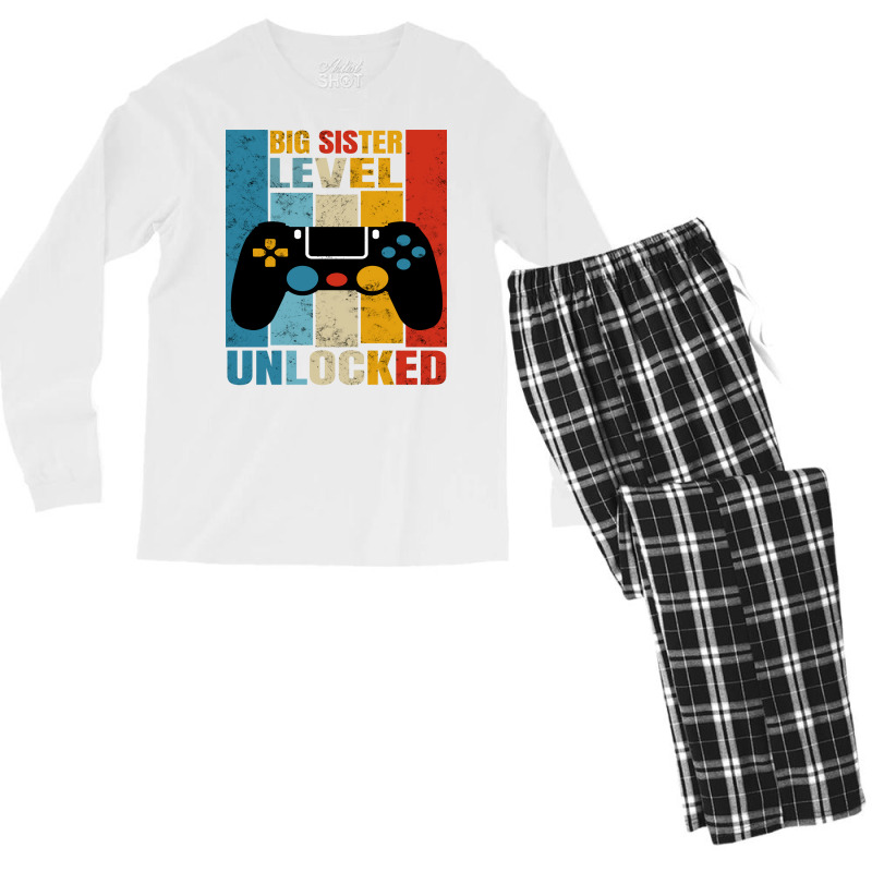 Big Sister Level Unlocked Funny Gamer Girl Gaming Men's Long Sleeve Pajama Set | Artistshot