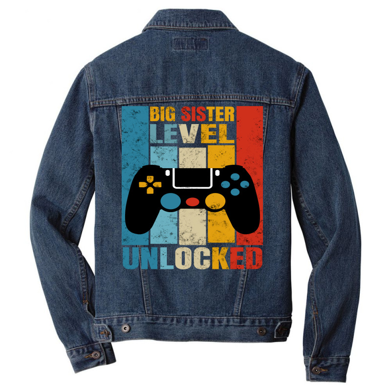 Big Sister Level Unlocked Funny Gamer Girl Gaming Men Denim Jacket | Artistshot