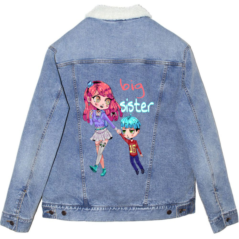 Funny Big Sister Gift Unisex Sherpa-Lined Denim Jacket by kuranaszondyv | Artistshot