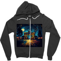 Surrealism Starry Night Brandenburg Gate Zipper Hoodie | Artistshot