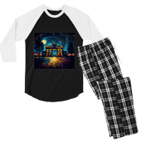 Surrealism Starry Night Brandenburg Gate Men's 3/4 Sleeve Pajama Set | Artistshot