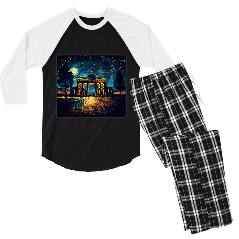 Surrealism Starry Night Brandenburg Gate Men's 3/4 Sleeve Pajama Set by JOSEPHADAMS | Artistshot