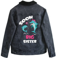 Soon Big Sister Dolphin Lover Red Unisex Sherpa-lined Denim Jacket | Artistshot