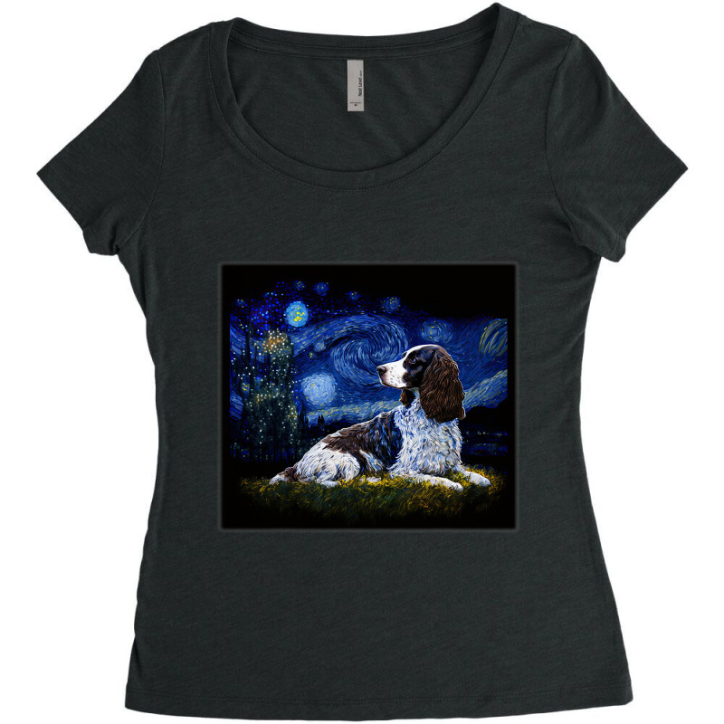 Surrealism Starry Night English Springer Spaniel D Women's Triblend Scoop T-shirt | Artistshot