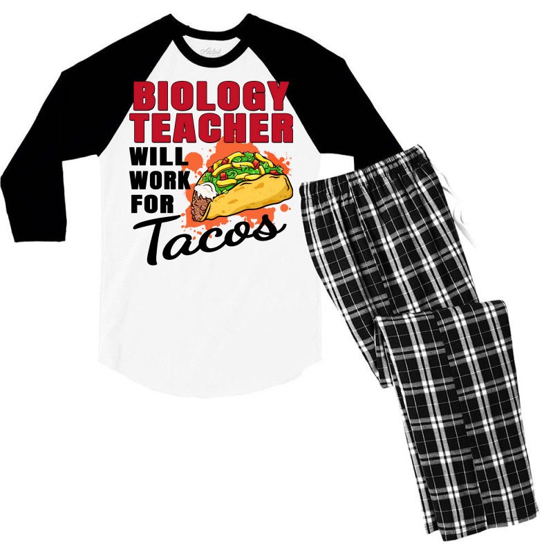 Biology Teacher Will Work For Tacos 70s Men's 3/4 Sleeve Pajama Set | Artistshot