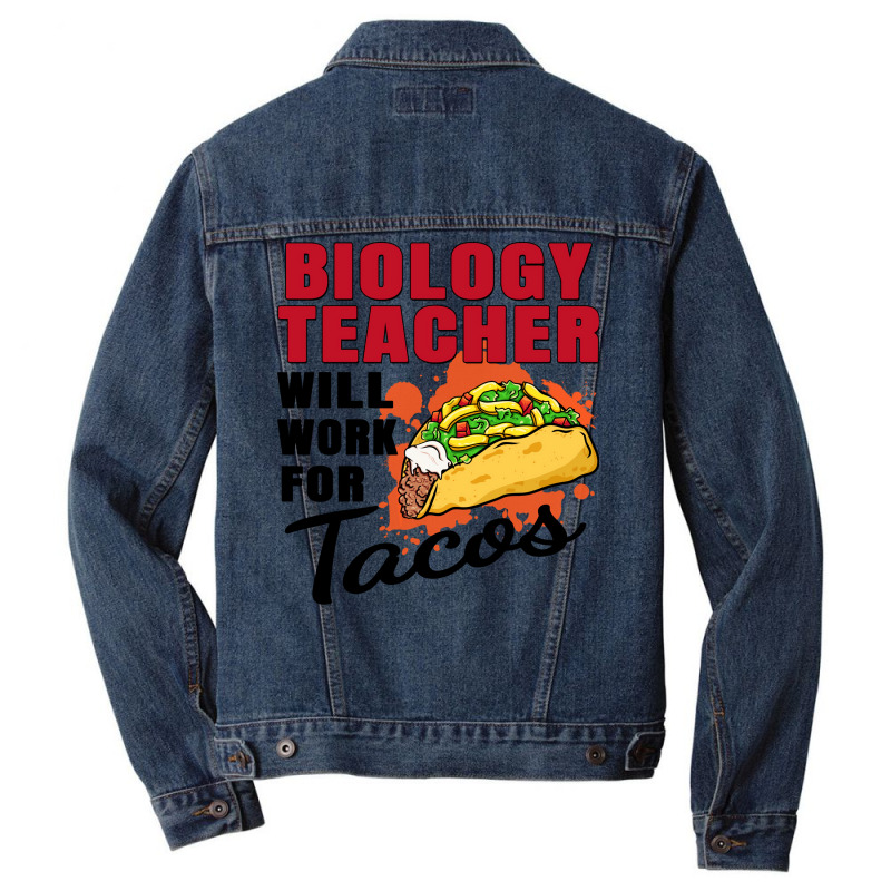 Biology Teacher Will Work For Tacos 70s Men Denim Jacket | Artistshot