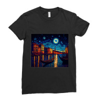 Surrealism Starry Night Grand Canal 1 Ladies Fitted T-shirt | Artistshot