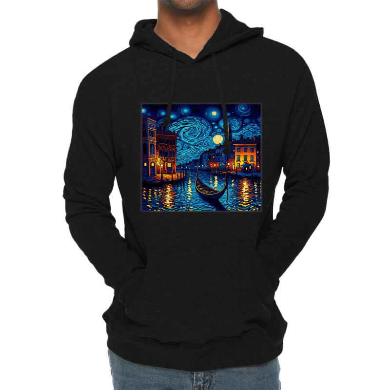 Surrealism Starry Night Grand Canal Lightweight Hoodie | Artistshot