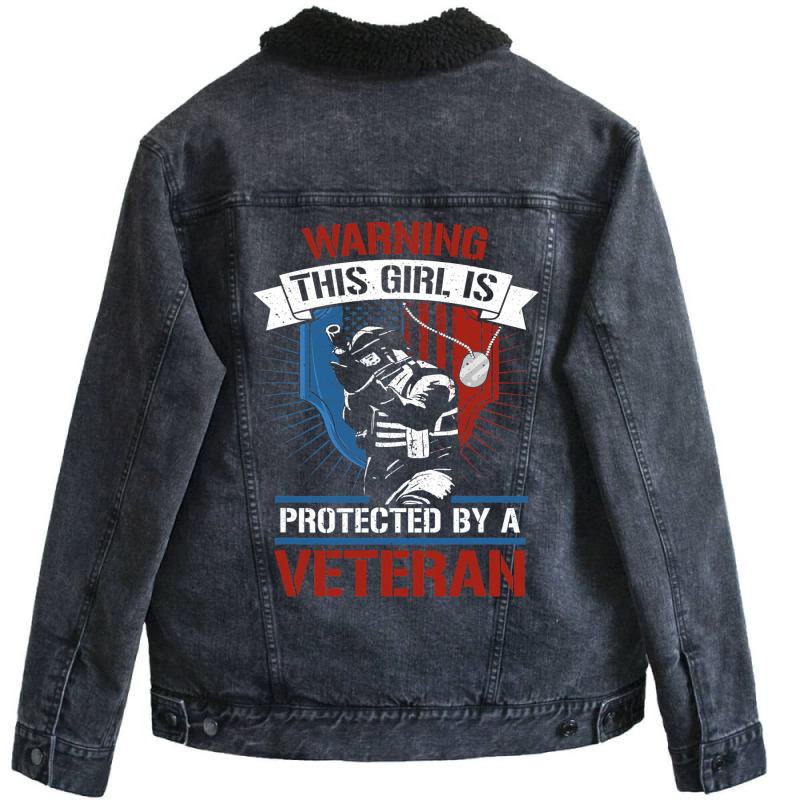 This Girl Is Protected By A Veteran Veterans 4th O Unisex Sherpa-lined Denim Jacket | Artistshot