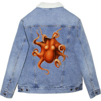 Vintage Red Octopus Blue Unisex Sherpa-lined Denim Jacket | Artistshot