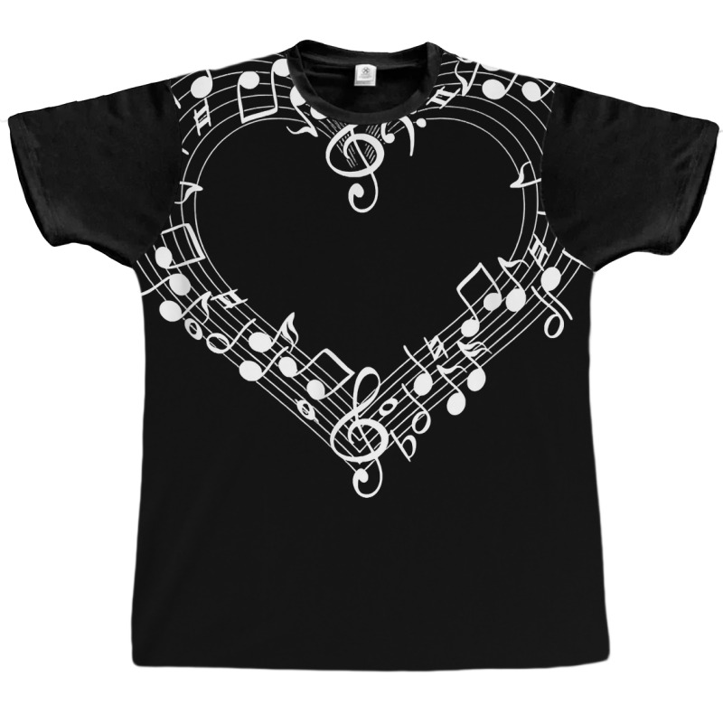 Heart Shape Musical Notes Music Lovers Gifts Valen Graphic T-shirt by billotla | Artistshot