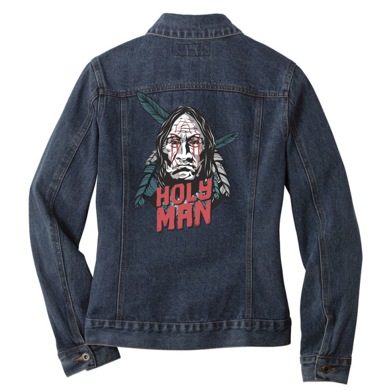 Native American Holy Man Ladies Denim Jacket by AsopArt | Artistshot