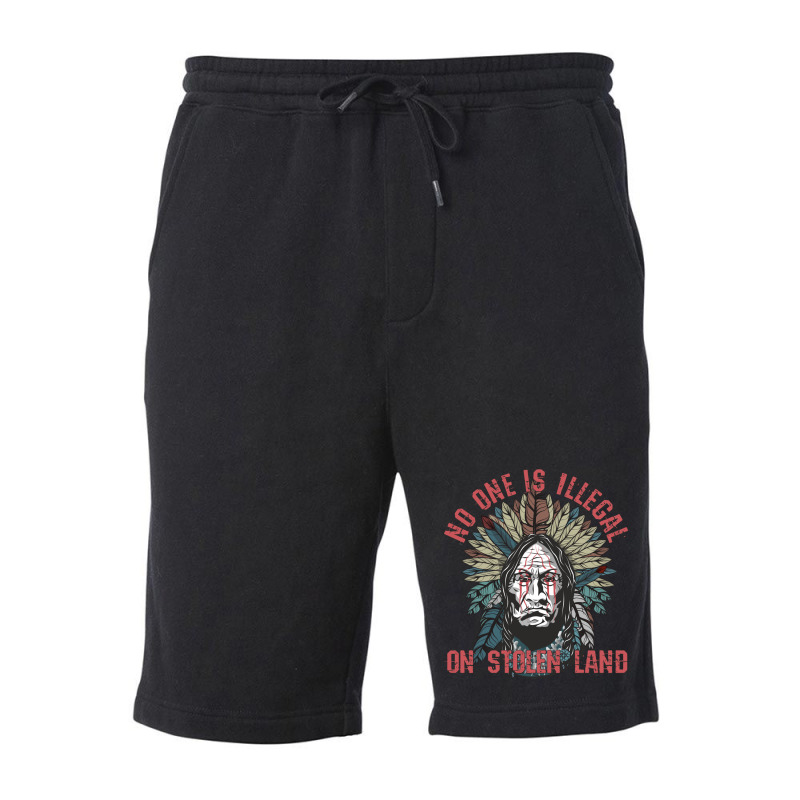 No One Is Illegal On Stolen Land American Indian Feather Headdress Fleece Short | Artistshot