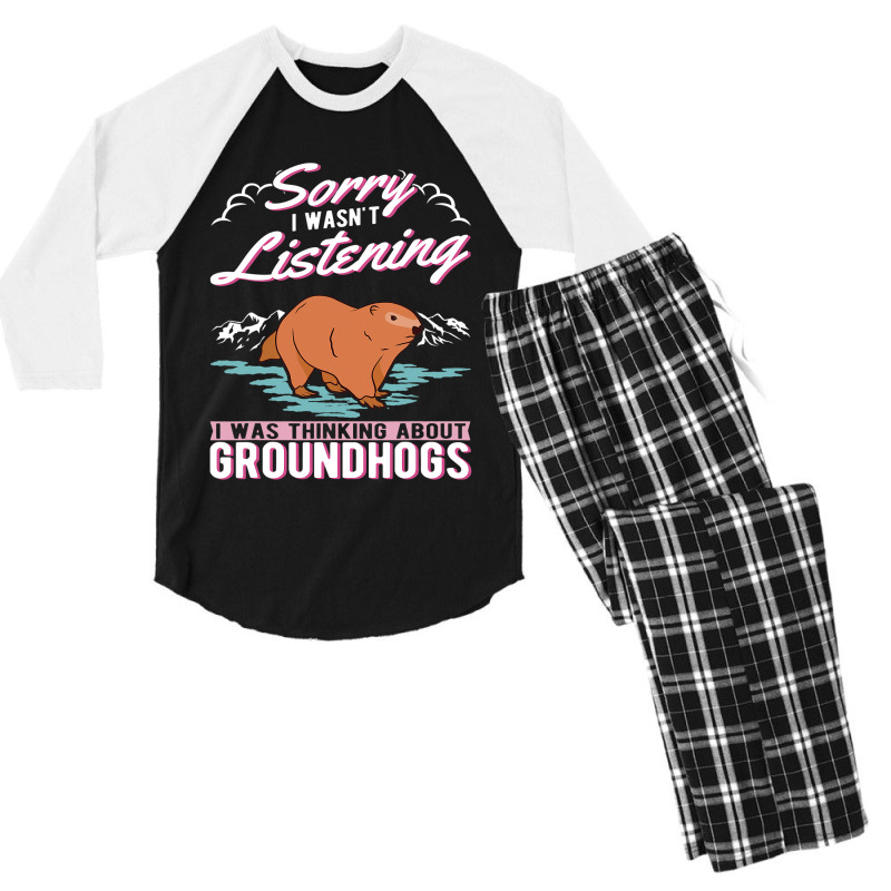 I Was Thinking About Groundhogs Marmot 31 Men's 3/4 Sleeve Pajama Set by XAVIERESPREE | Artistshot