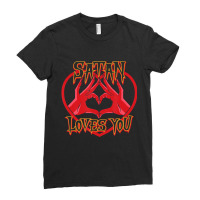 Satan Loves You Demon Hands In Heart Shape Funny D Ladies Fitted T-shirt | Artistshot