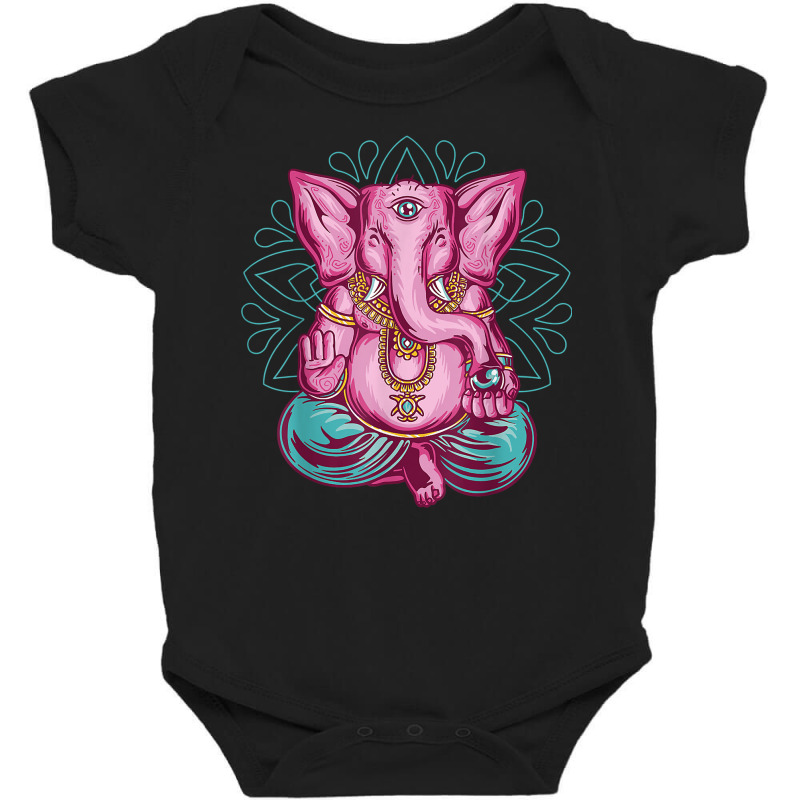 Elephant Meditation Mandala Ornament Lotus Seat Yo Baby Bodysuit by doets | Artistshot