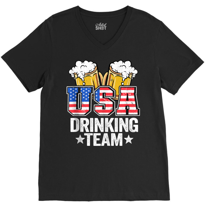 Usa Drinking Team Us American Flag 4th Of July Bee V-neck Tee | Artistshot