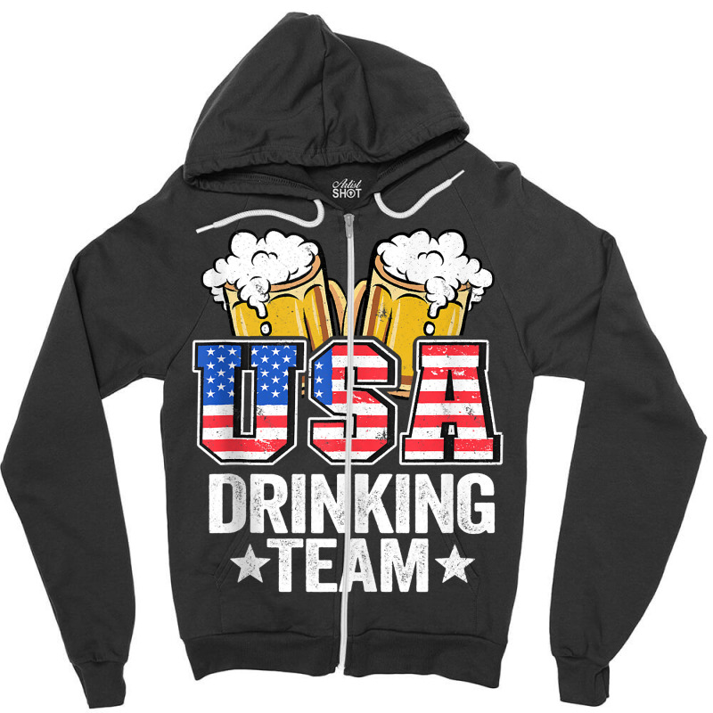 Usa Drinking Team Us American Flag 4th Of July Bee Zipper Hoodie | Artistshot