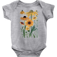 Sunflower Wildflower Vintage Botanical Plant Garde Baby Bodysuit | Artistshot