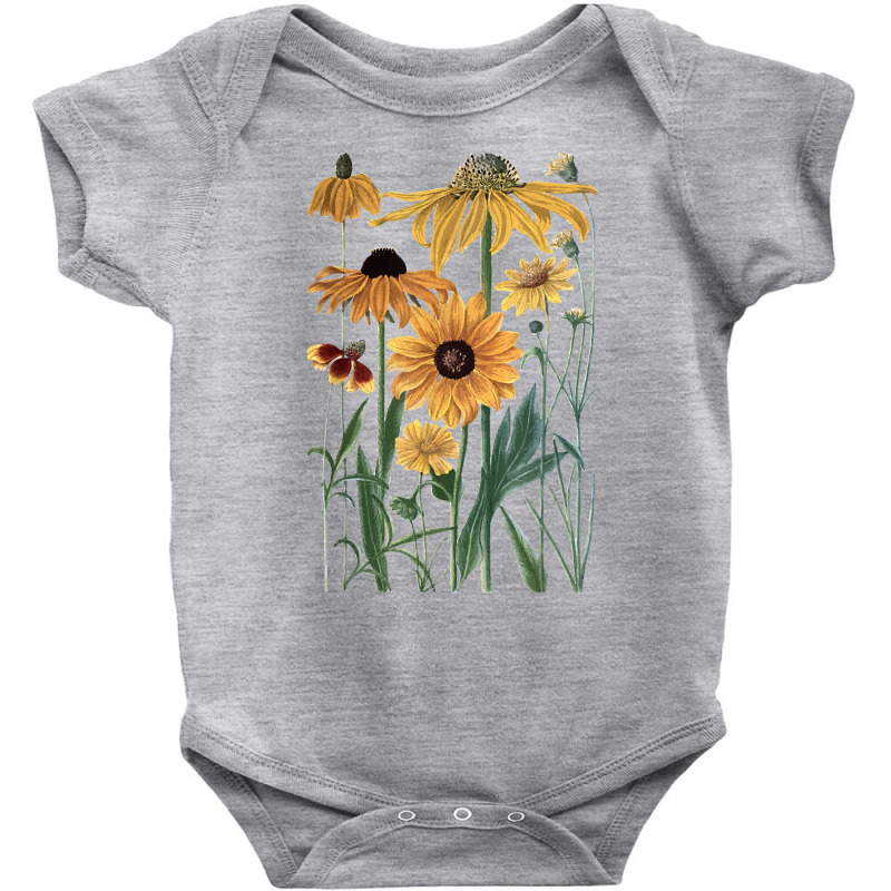 Sunflower Wildflower Vintage Botanical Plant Garde Baby Bodysuit by coyagota | Artistshot