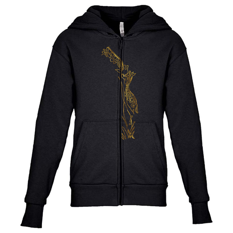 Limited Edition Giraffe Love Black & Gold Youth Zipper Hoodie by rebeccacameron | Artistshot