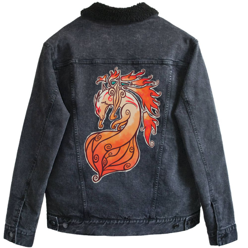 Okamitales Unisex Sherpa-Lined Denim Jacket by rotaewinga | Artistshot