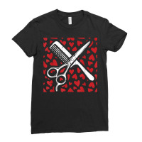 Scissor Comb Hearts Valentines Day Hair Stylist Dr Ladies Fitted T-shirt | Artistshot